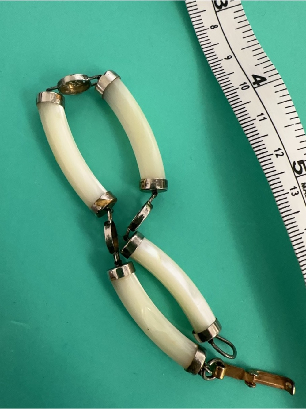 Rare Find Chinese Fortune Mother of Pearl Tube Link Bracelet